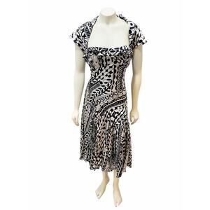 Nina Austin Silk Beaded Abstract Black and White Dress Large